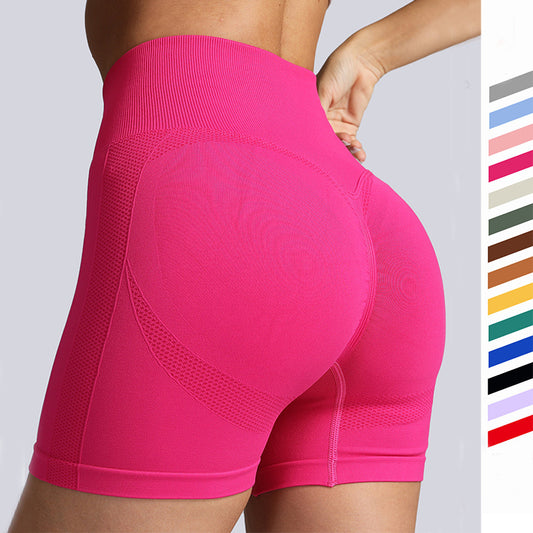 Seamless Women Solid Color High Waist Hip-lifting Fitness Shorts